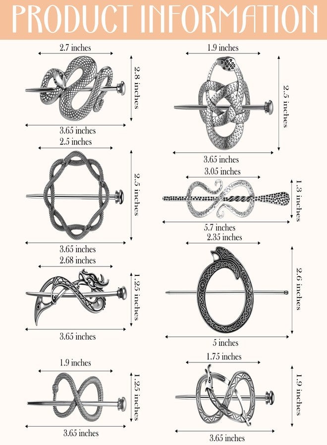 Syhood 8 Pcs Viking Celtic Hair Clips Vintage Knot Hair Stick Retro Silver Metal Celtic Barrette Hairpins Viking Jewelry Accessories for Women (Reptile) - Image 2